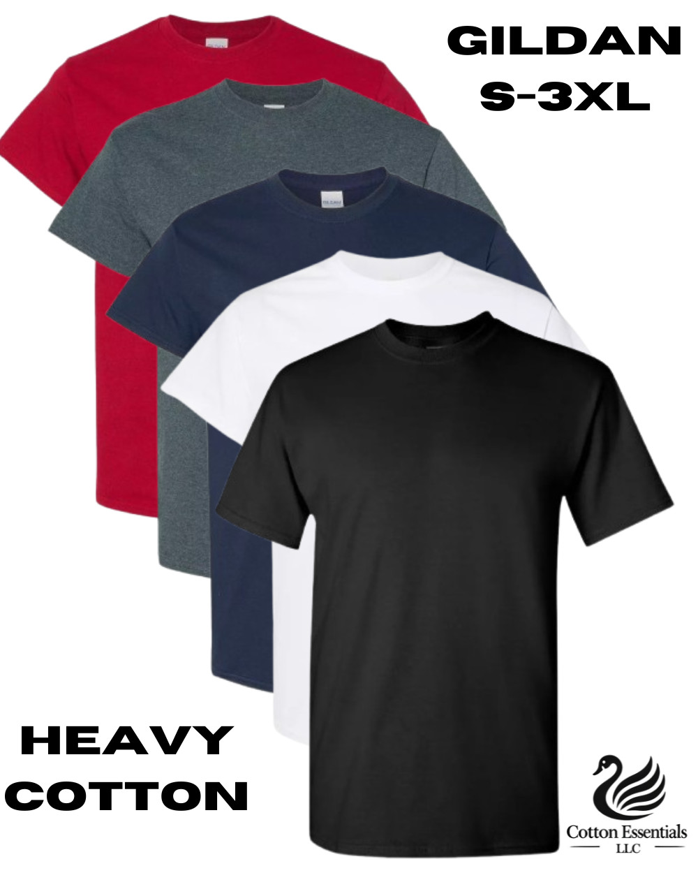 Gildan (5-pack) Bulk Solid Heavy Cotton Short Sleeve Blank Men T-Shirt S-3XL