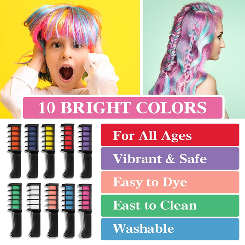 10 Colors Hair Chalk for Girls Kids, Temporary Hair Color Dye for Kids Girls Age - Picture 3 of 7