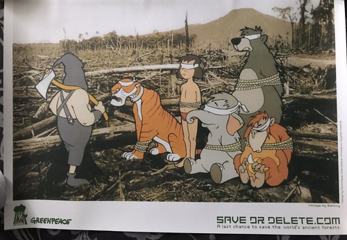 Banksy SAVE AND DELETE - GREEN PEACE ORIGINAL POSTER UNSIGNIERT plus AUFKLEBER SET