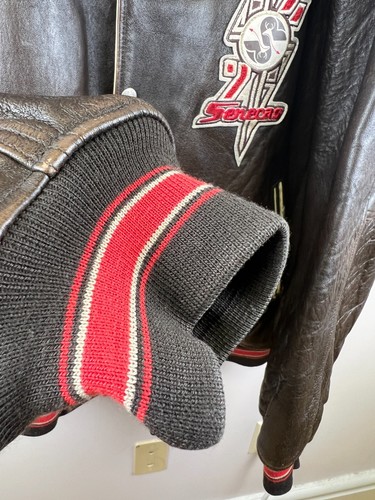 Vintage Avirex Senecas Varsity Leather Jacket Size 4XL Native America Indian 90s - Picture 4 of 17