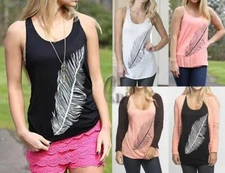 AU STOCK SEXY LADYS SLOUCHY PLUME PATTERN SINGLET BASIC TOP VEST TANK T037