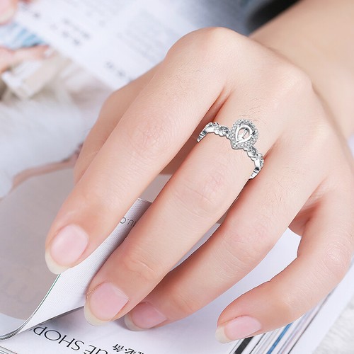 Solid 14k White Gold Pear 7x5mm 0.15ct Diamonds Semi Mount Antique Ring Wedding - Picture 5 of 8