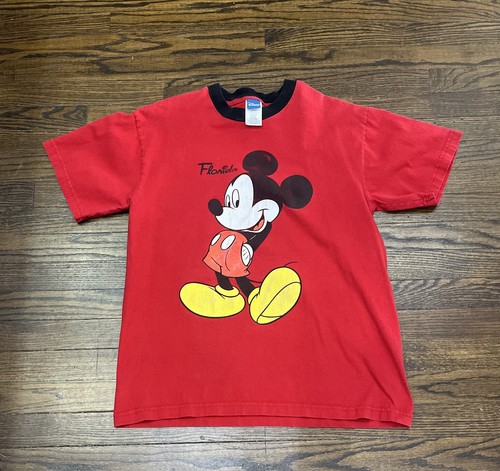 Disney Mickey Mouse Graphic Print Ringer T Shirt Mens Large Red Cotton - Picture 1 of 4