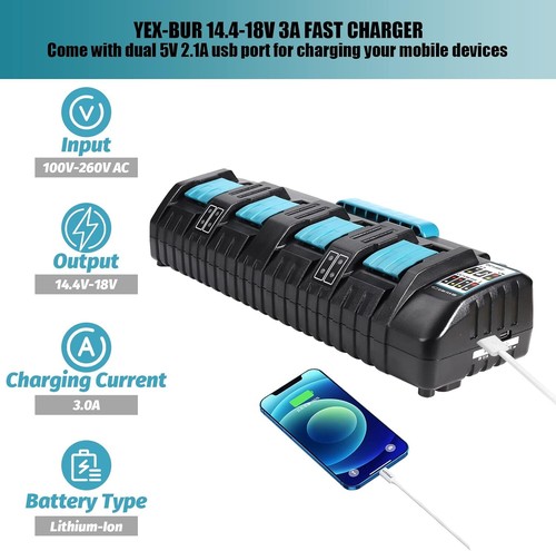 18V 4 Port Charger DC18SF for Makita 14.4V 18V Li-ion Batteries BL1850 BL1815N - Picture 4 of 7