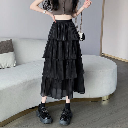 Damen Lang Tüllrock Glitzer Rüschen Multi Schichten Party Bankett Elegant Sommer - Bild 2 von 16