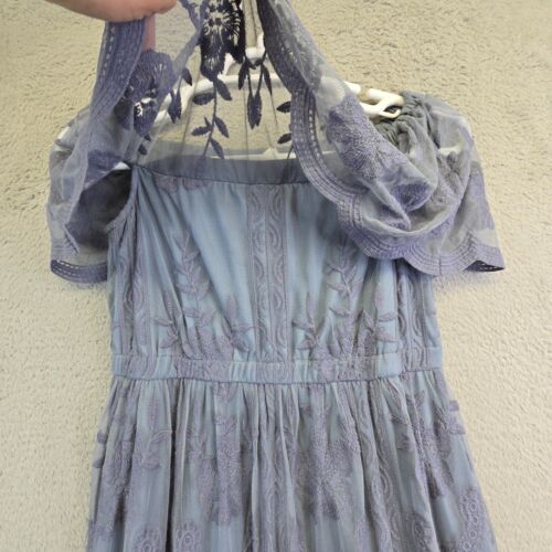 Pink Blush Dress Women 10 Maxi Floral Mesh Overlay Flounce Cottagecore Romantic - Picture 7 of 22
