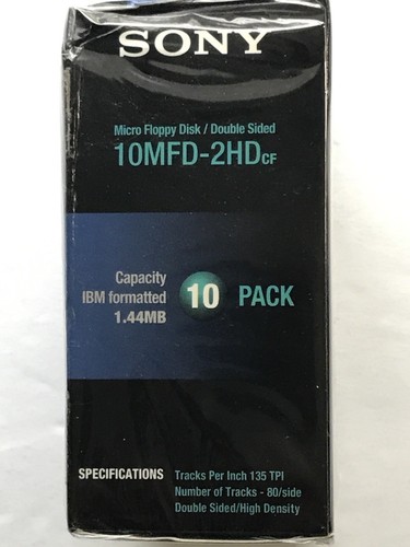 SONY MICRO FLOPPY DISK 10 PK DBL SIDED 3.5" 10MFD-2HD ~ IBM FORMAT~ NEW Sealed - Afbeelding 4 van 6