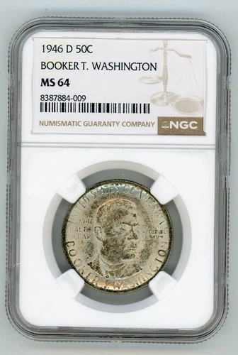 1946 SILVER HALF DOLLAR 50c BOOKER T. WASHINGTON COMMEMORATIVE MS 64 NGC