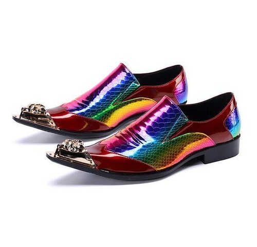 Mens Metal Pointy Toe Dress Business Rivet Multicolor Slip on Wedding Shoes New - Picture 10 of 11