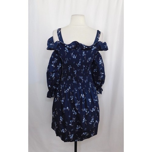 Revolve REBECCA TAYLOR Francine Off Shoulder Dress Floral Smocked Navy Blue 0 - Picture 8 of 20