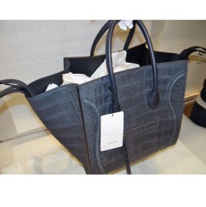 Details About Celine Medium Luggage Phantom Tote In Navy Blue Croc Stamped Nubuck Leather New