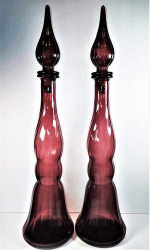 Paar Vintage Rossini Empoli Amethyst Tafelglas Genie Flaschen EUC - Bild 24 von 24