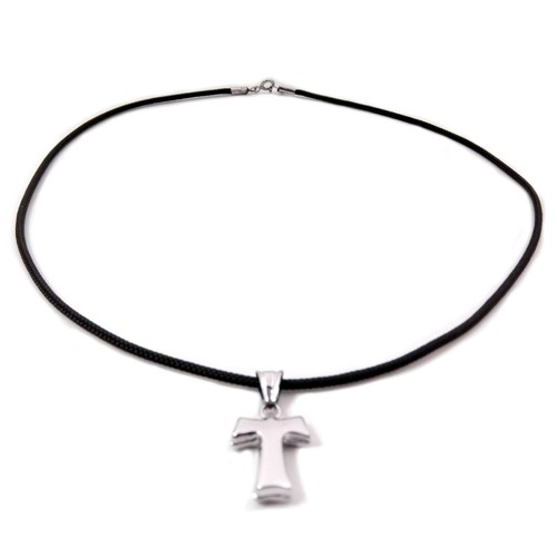925 Silver Tau Tao Cross Mens Necklace Black Rope String - Picture 9 of 9