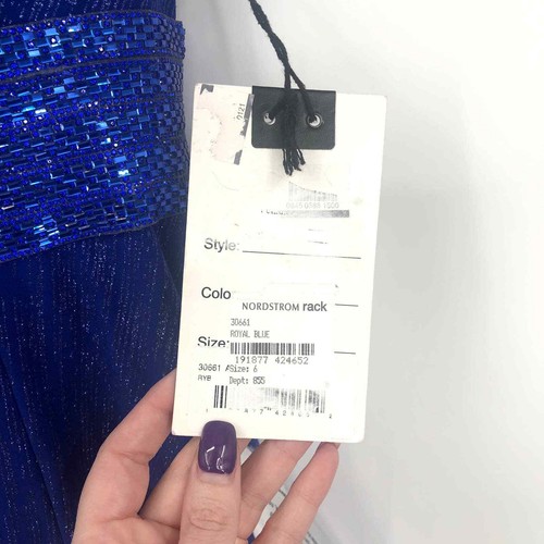 MAC DUGGAL 30661 Royal Blue Cassandra Stone Strappy Back Shimmer Dress Size 6 - Picture 6 of 12