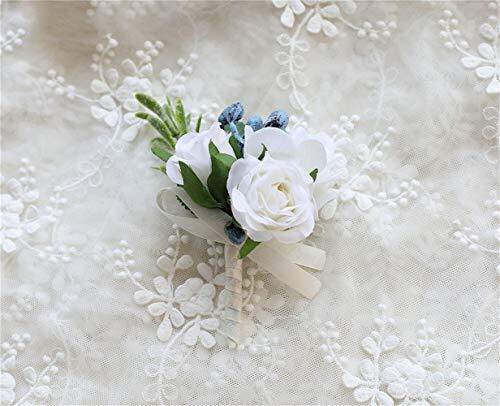 Rose Wedding Wrist Corsage and Boutonniere Set Party Prom Hand Ribbon Flower ... - Bild 3 von 4