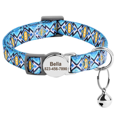 Breakaway Nylon Cat Collar Safety Buckle & Bell for Kitten Custom Name Engraved