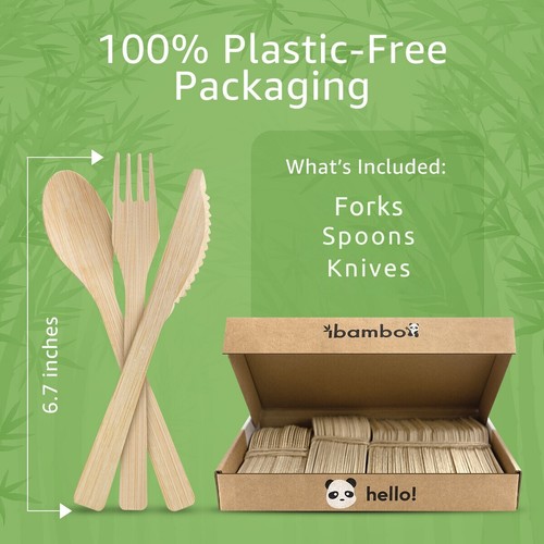 Ibambo 100% Bamboo Utensils - Assorted Bamboo Cutlery - Disposable or Reusable - Picture 5 of 37