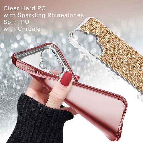 For Apple iPhone 16 - Full Bling Rhinestone Crystal Dual Layer Impact Cover Case - Picture 27 of 36