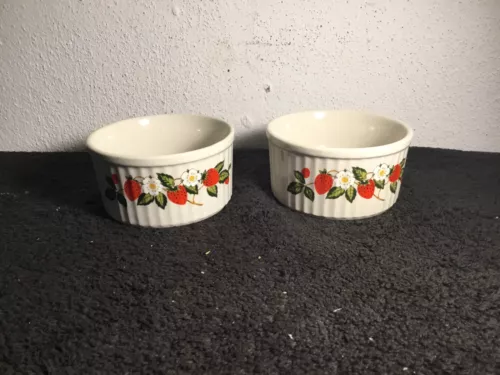 2~Sheffield Strawberries 'n Cream  Ramekin Stoneware Japan Vintage 1970s  (E)
