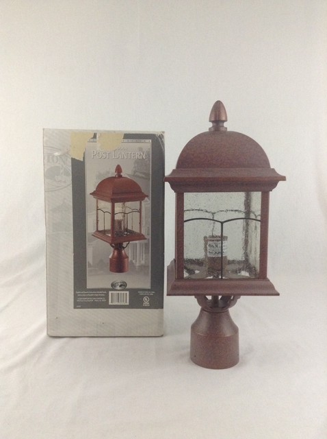 Hampton Bay Outdoor Post Lantern Lamp Copper Patina Finish Brown Hampton Bay Outdoor Post Lantern Lamp Copper Patina Finish Brown Light See