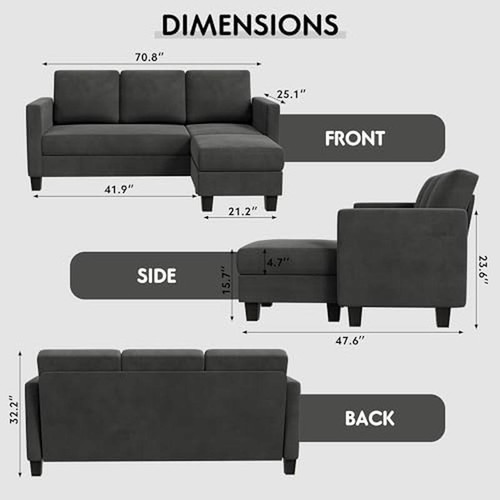 Convertible L-Shaped Sectional Sofa Small Couch Living Room Office Study New - Picture 2 of 6