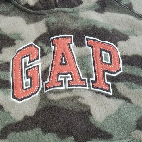 GAP Boys Camouflage Hoodie Size 5 years Fleece Green Long Sleeve Orange Letters - Picture 2 of 10