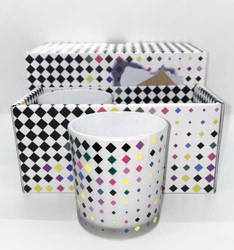 Bloomingdale’s Decorative Votive Candle Holder Set Multicolor Checkered Pattern - Picture 5 of 6