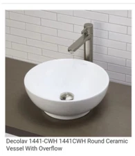 White Vessel Sinks 15 inch  1441CWH Round Ceramic Vessel With Overflow