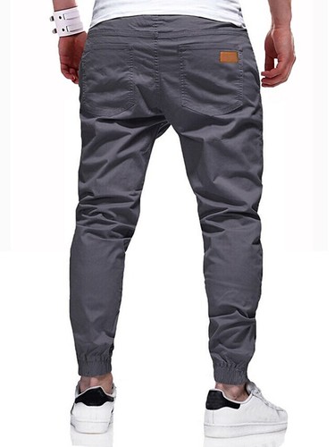 Men Pure Color Casual Loose Trousers Rope Mid-Waist Cargo Pants Pencil Trousers - Picture 9 of 24