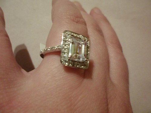 Simulated Octagon Diamond Ring w/Accents in 925 Sterling Silver-Size 7-5.40 CTW - Picture 4 of 6