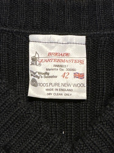 Vtg Brigade Quartermasters Military Woolly Pully Size 42 Black 100% Wool Sweater - Picture 3 of 4