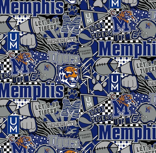 Memphis Tigers MU Pop Art Print College Cotton Fabric by the 1/4,1/2,Yard 43"W - Picture 1 of 5