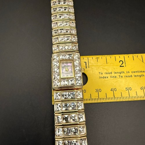Vintage Geneva Platinum No:1267 Bling Rhinestone Crystal Wristwatch Watch Gold - Picture 16 of 20