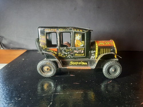 Vintage "Old Jalopy" Pressed-Tin Litho Friction Toy by MARX Toys, WORKS, ca 50s - Foto 3 di 8