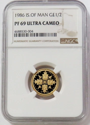 1986 GOLD ISLE OF MAN ONLY 12 MINTED 1/2 POUND COIN NGC PROOF 69 ULTRA CAMEO