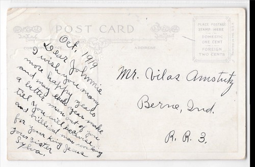 Vintage Postcard A Birthday Message Girl Flowers Embossed Dated 1919 Unposted - Imagen 2 de 2