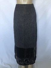 Citron Santa Monica Collection Brown Lace Velvet Burnout Trim Maxi Skirt M