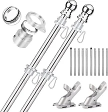 Bubblythe 2 Pack Flag Poles for House, 6 FT Flag Pole Kit with 2 No-Tangle Alumi