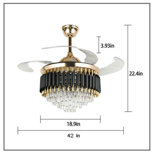 42" Luxury Crystal Gold Chandeliers Remote Control Retractable Ceiling Fan Lamp - Picture 3 of 18