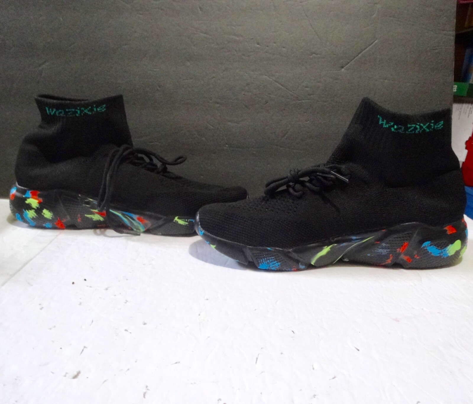 SAOLA WAZIXIA PANTOFOLE UOMO morbide stringate alte nere suola grafica antiscivolo