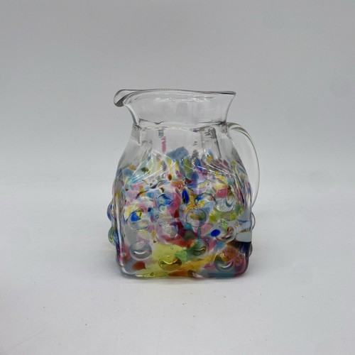 Hand Blown Square Glass Colorful Pebble Confetti Creamer Pitcher - Signed - Picture 9 of 24