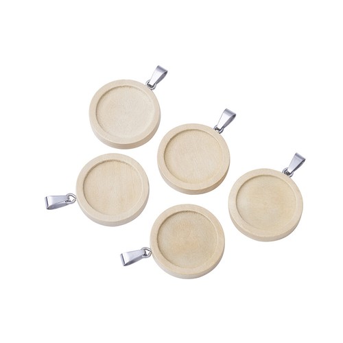 10x Wooden Pendant Trays Round Cabochon Bezels Photo Pendant Cameo Settings - Picture 7 of 9