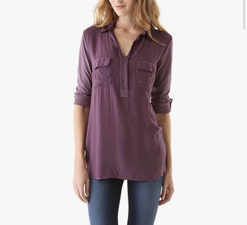 Splendid Shirting Long Sleeve Fuchsia Pink Blouse Sz M Tunic Collared Pocket - Picture 2 of 7