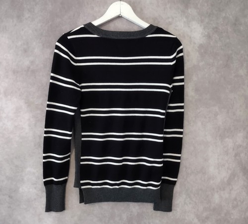 Hippie Rose Sweater Womens Small Black Strip V-Neck Striped Long Sleeve Juniors - Picture 5 of 7