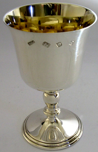 HEAVY 216g ENGLISH STERLING SILVER WINE GOBLET CHALICE CUP 1971 BARWARE