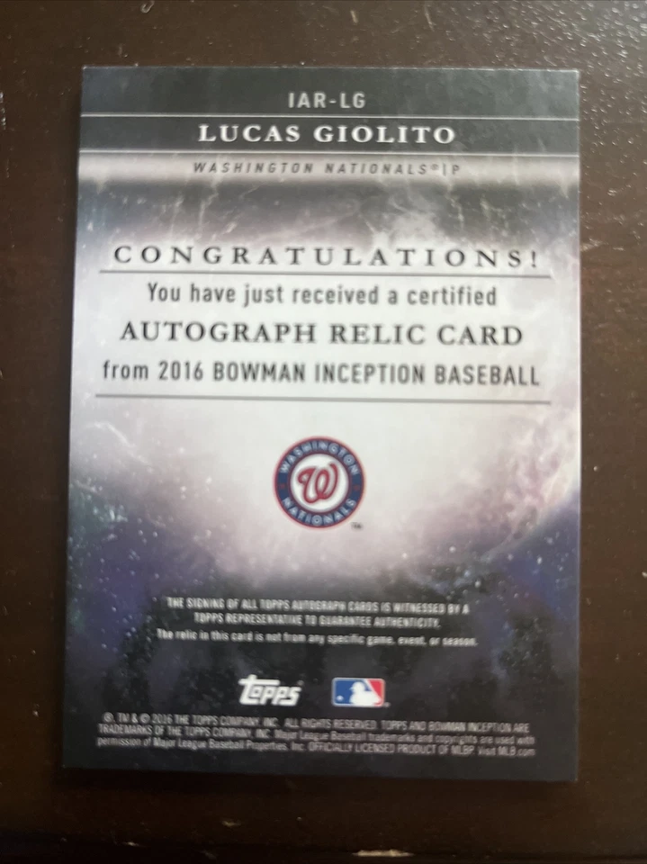 2016 Bowman Inception Lucas Giolito Patch Auto Rc - Image 2 of 2