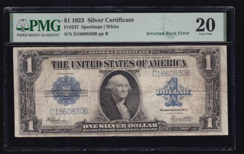 US 1923 $1 Silver Certificate INVERTED BACK ERROR FR 237 PMG 20 (830) - Picture 2 of 2