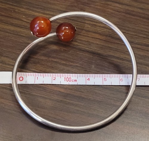 BIJOU VINTAGE BRACELET JONC TORQUE OUVERT ARGENT MASSIF BOULE CORNALINE #TA2#K19 - Imagen 8 de 11