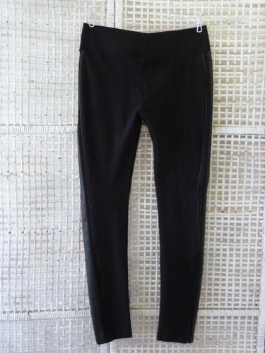 Sexy Black Ponte Knit & Vegan Leather Rock Star Punk Urban Chic Legging Pant~M/L - Picture 3 of 10