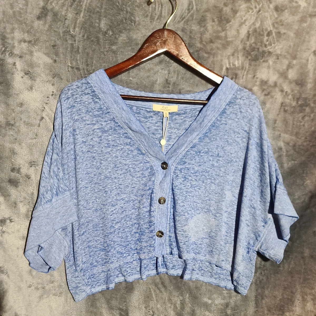 Womens Chelsea And Violet Short Cardigan Sweater Size M Short Sleeve Blue